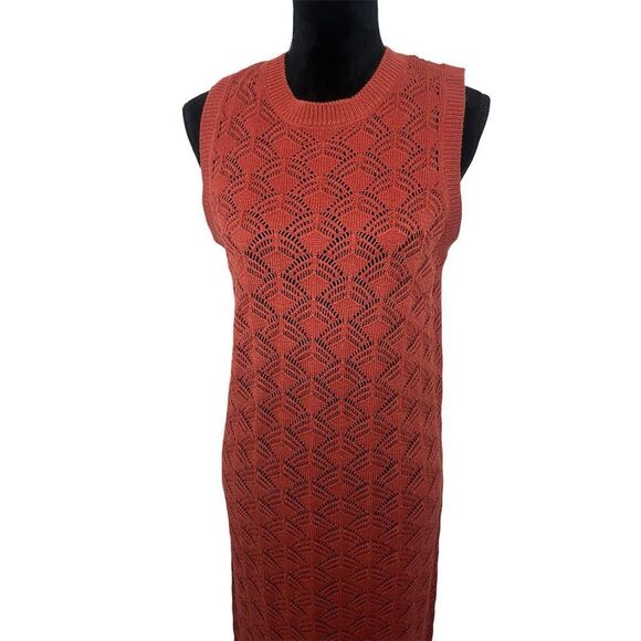 NWT VERO MODA BURNT ORANGE/RED SLEEVES CROCHET KNIT DRESS/COVER UP WOMENS SIZE L - Picture 3 of 8